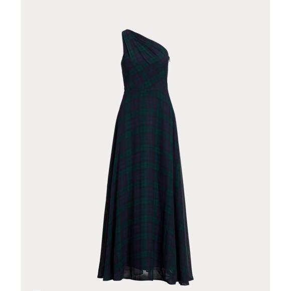 NWT-POLO RALPH LAUREN Black Watch Plaid Georgette Gown  Size 2 - Picture 2 of 7